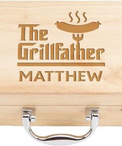 Custom Engraved BBQ Grill Set for Dad, 11pc Grilling Tool Accessories, Father's Day Grill Gift, Wooden BBQ Gifts for Men, Stainless Steel Barbecue Tool Set