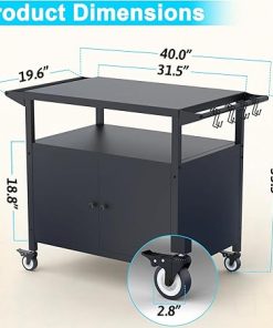 Outdoor Grill Table with Storage, Movable Grill Cart, Outdoor Kitchen Island Prep Stand Station,Blackstone Griddle Stand, BBQ Serving Cart Rolling Bar Cart with 4 Utensil Hooks 2