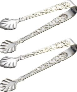 BBQ 2Pcs Stainless Steel Ice Cube Clip Ice Tong Bread Food BBQ Clip Barbecue Clip Ice Clamp Tool Bar Kitchen Accessories(Silver)