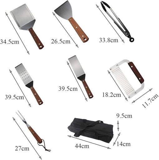 7pcs BBQ Grill Accessories,Heavy Duty BBQ Grill Tools Set with Heat Resistant Handle,Stainless Steel Grilling Accessories Kit for Camping, Kitchen Ect - Image 2