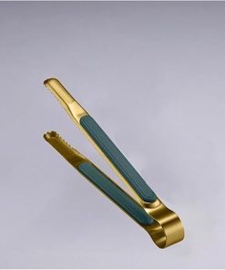 BBQ Tongs, BBQ Gold Stainless Steel Food Tongs Non-Slip Serving Tongs for BBQ Meat Salad Bread Kitchen Accessories Cooking Utensils Accessories(L-Gold Green)