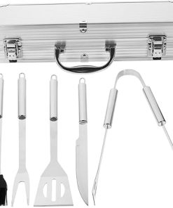 Stainless Steel Tools Set 7pc Grill Utensils Kit Outdoor Grill Tools Compact Storage Case Ergonomic Handle Accessories