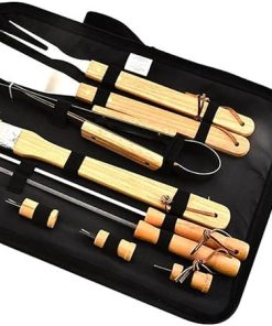 10PCS BBQ Grill Tool Set with en Handles, Stainless Steel Barbecue Accessories for Outdoor Camping & BBQ