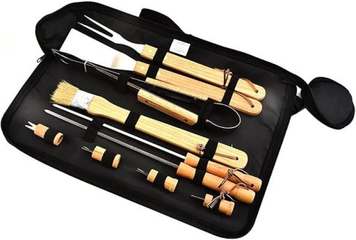 10PCS BBQ Grill Tool Set with en Handles, Stainless Steel Barbecue Accessories for Outdoor Camping & BBQ
