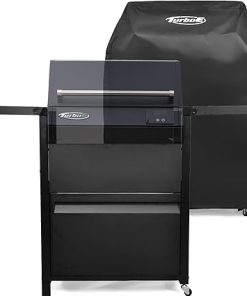 Turbo E Exclusive Grill Cart with Wheels - Spacious Side Shelves, Integrated Storage & Sleek Black Finish to Match Turbo E Outdoor Grills Seamlessly (Includes Weather-Resistant Grill Cover)