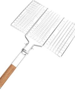 Grill Basket, Grilling Basket BBQ Wire Mesh Grill Net Barbecue Grilled Fish Clamp/Holder Outdoor Camping Tool with Handle Fish Grilling Rack for for Vegetables Shrimp 2