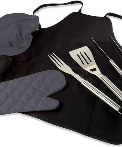 6 pc BBQ Apron Stainless Steel Grill Tool Utensil Set w/Chef Hat Griddle Accessories Grilling Accessories Grill Brush BBQ Accessories Smoker Grill Kitchen Set G 2