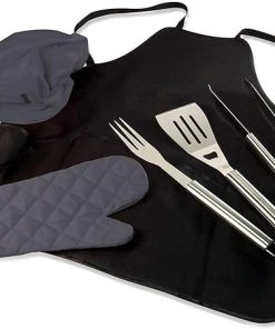 JHUS 6 pc BBQ Apron Stainless Steel Grill Tool Utensil Set w/Chef Hat Griddle Accessories Grilling Accessories Grill Brush BBQ Accessories Smoker Grill Kitchen Set Grill Accessories Camping Gri 2