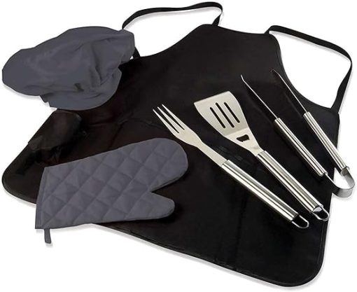 JHUS 6 pc BBQ Apron Stainless Steel Grill Tool Utensil Set w/Chef Hat Griddle Accessories Grilling Accessories Grill Brush BBQ Accessories Smoker Grill Kitchen Set Grill Accessories Camping Gri - Image 2