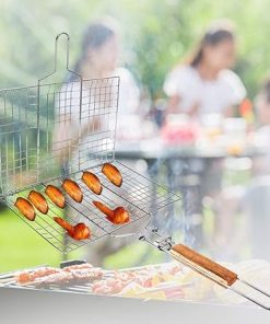 Grill Basket, Fish Grilling Basket,olding Portable Metal BBQ Grill Basket for Fish Vegetables Shrimp,Barbeque Griller Cooking Accessories 2