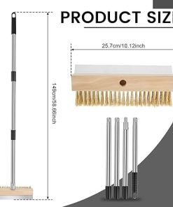 Pizza Stone Brush, Cleaning Scraper Tool, Barbecue Grill Accessory, Long Heat-Resistant Handle, 58.66×10.04 Inches Heavy-Duty Commercial Design, Ideal for Outdoor, Restaurant Use 2