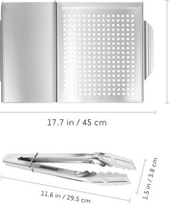 GANAZONO Combination Grill Tray Food Tongs BBQ Accessories Outdoor Cooking Set for Grilling Chicken Wings and Seafood 2