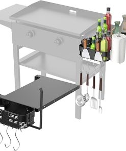 Foldable Griddle Side Shelf and Griddle Caddy for Blackstone 28" Griddles, Griddles Side Table and Storage Box with Paper Towel Holder, 4 Utensil Hooks for Blackstone Grill Accessories Space Saving