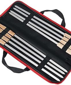 8pcs/set Stainless Steel Wire Bbq Skewers Wood Handle Grill Roasting Sticks Outdoor Camping Bbq Tools Storage Bag Kit 43.5cm