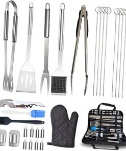 Yardwe 28-Piece Stainless Steel BBQ Tool Set Barbeque Accessories Food Clamp Fork Grill Utensils Easy Storage