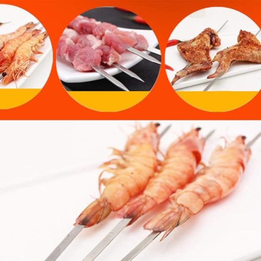 Hemoton Grilling Skewers 6-Pack Stainless Steel BBQ Skewers Wooden Handle for Outdoor BBQ Forks Kabob Sticks Roasting Sticks - Image 2