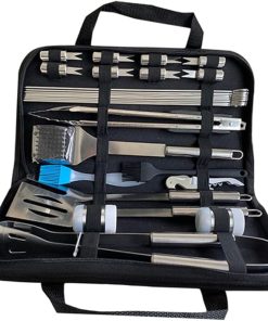 GALPADA 1 Set Stainless Steel Barbecue Tools with Food Clamp Spade Fork and Brush Complete Grill Accessories Kit for Outdoor Cooking with Storage Bag