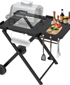 Apromise Grill Stand for Ninja Woodfire OG700/OG800/OG900 Series, Pro XL, and OO101 Pizza Oven, Compatible with Blackstone 17" Griddle, Portable Outdoor Grill Table with Wheels & Side Shelf