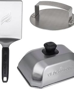 Blackstone 5462 Hamburger Kit (3 Piece) – Metal Flipper Spatula Turner, Basting Cover & Hamburger Press Patty Stainless Steel Burger Maker Set for Bacon, Steak–Griddle Accessories for Grilling, Black