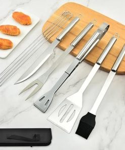 BBQ Grill Tools Set,9Pcs BBQ Tools Set Metal Toasting Fork Barbecue Brush BBQ Knife Spatula Grilling Utensil for Outdoor BBQ Tools Kit 2