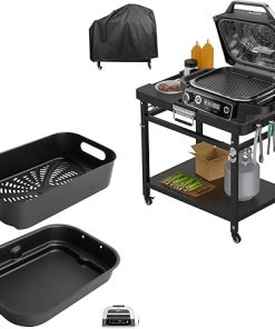 Grill Cooking Pot & Combo Crisper Basket & Grill Stand for Ninja Foodi FG551/DG551 Smart XL Indoor Grill Accessories, Non-Stick Air Frying Basket & Griddle Pan Replacement