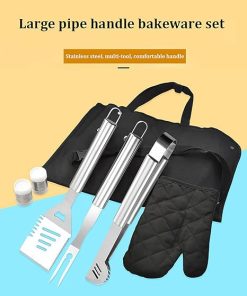 BBQ Grill Tool Set Stainless Steel Spatula Fork Tongs Barbecue Utensil Gifts for Men Women (Black) 2
