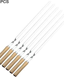 Stainless Steel Fork Set Long Flat Wood Handle Barbecue Needle Meat Grill Outdoor Tools 6pcs Grill Accessories,Gripper 2