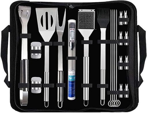BBQ Grill Accessories Set20 PCS BBQ Grill Tools Set, Stainless Steel Grill Set with Thermometer & Storage Bag,Complete Grilling Accessories in Portable Bag