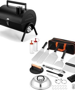 Leonyo Flat Top Grill Accessories, Portable Charcoal Grill, 25Pcs Griddle Accessories Kit， Small Tabletop BBQ Grill with Griddle & Grate for Grilling & Frying