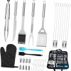 1 Set 35pcs bbqtools Barbecue Accessories Grilling Tongs Grill Accessories for Outdoor Grill Wire Cleaning Brush Kitchen Spatula Holder Wire kit 304 Stainless Steel Utensils Smoky