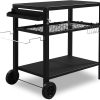 Domi 3-Shelf Outdoor Grill Table, Grill Cart with Wheels, Outdoor Pizza Oven and Food Prep Table, Stainless Steel Tabletop with Tank Hook, Griddle Stand for Blackstone Griddle Outside BBQ 3