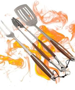 BBQ Dragon 3 Piece Heavy Duty Grill Tool Set – Stainless Steel BBQ Utensils with Rosewood Handles, Spatula, Tongs & Fork – Premium Grilling Kit for Outdoor Cooking & Barbecue Enthusiasts