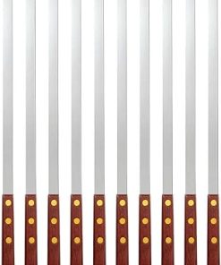 10PCS Stainless Steel Skewers Reusable Thicken Barbecue Sticks Wooden Handle Perfect Outdoor BBQ Vegetables Beef Tools