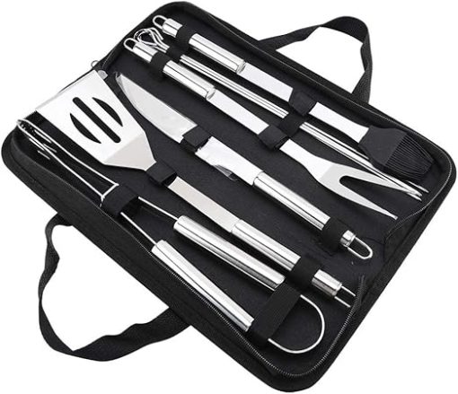 BBQ Tools Set, 9Pcs/Set Grilling Tools, Stainless Steel BBQ Knife Fork, BBQ Shovel Brush, BBQ Clip Needle, Barbecue Utensils Set with Oxford Storage Bag