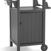 Outdoor Storage Cabinet on Wheels for Patio Outdoor Rattan Bar Cart on Wheels Storage Kitchen Cabinet Waterproof for Grill Outdoor Sideboard for Outside, Pool, Backyard Bar, Parties, Poolside 4