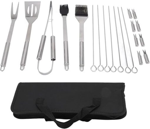 20pcs Stainless Steel BBQ Tool Set, Complete Grilling Accessories for Outdoor Barbecue, Easy to and Store, Ergonomic Design, Ideal for Family Gathering and Camping