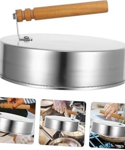 HANABASS 2pcs Round Stainless Steel Cheese Melting Dome with Heat-Resistant Wooden Handle for Grilling BBQ and Outdoor Cooking Steaming and Basting Food 2