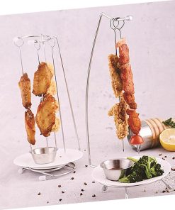Garneck 6-piece Barbecue Tool Set Kebab Skewers Stand Holder Flat Skewers for Grilling Stainless Steel for Meat 2
