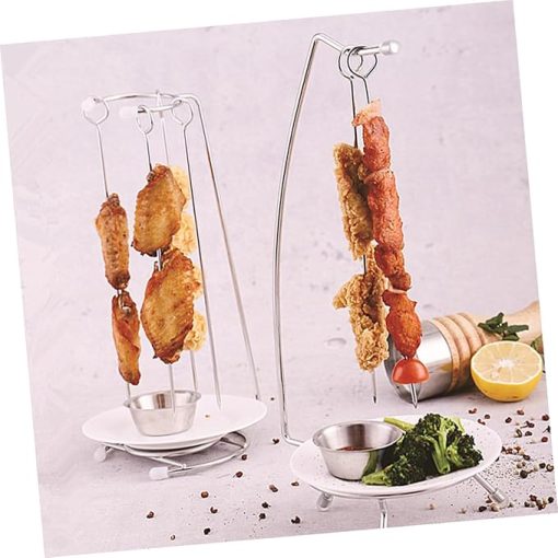 Garneck 6-piece Barbecue Tool Set Kebab Skewers Stand Holder Flat Skewers for Grilling Stainless Steel for Meat - Image 2