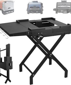 BSARTE Grill Table Folding Stand fit Ninja Woodfire Outdoor OG700, OG800 and OG900 Series Grills with Side Table & Tissue Holder, Metal Stand Solid and Sturdy