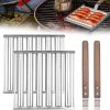 Hot Dog Roller Sausage Roller Rack, 2025 Upgraded Hot Dog Roller for Grill, Stainless Steel Sausage Roller Rack with Extra Long Wood Handle, for Outdoor Cooking and Barbecue Essentials Tool (2)
