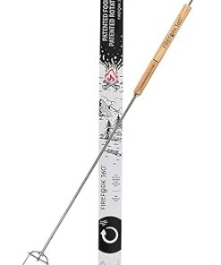 Extra Long Cooking Fork with Patented Rotating Handle and Food Ejector. Stainless Steel Camping Forks for Fire Pit, BBQ, Campfire Marshmallow Roasting Sticks, Hot Dogs, S'mores