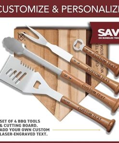 Baseball BBQ |12″ & 17″ Grand Slam Combo & Multi-Tool BBQ Grilling Accessories & Utensils for Baseball Fans | Unique Wooden Bat Handle & Quality Stainless Steel (12″ Plain) 2