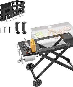 Foldable Grill Cart Table and Grill Griddle Caddy for Blackstone 22 Inch 17 Inch Tabletop Griddle Accessories, Portable Collapsible Grill Stand and Grilling & Kitchen Tool Storage Box