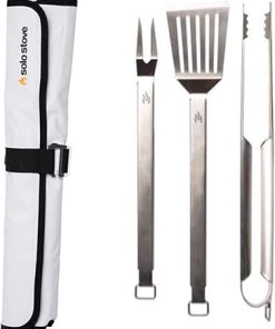 Solo Stove Heavy Duty Grill Tools 304 Stainless Steel BBQ Set Includes Spatula Tongs and Meat Fork Great Accessories for Outdoor Barbecue Grills Flip Spear and Turn Includes Heavy Duty Carry Case