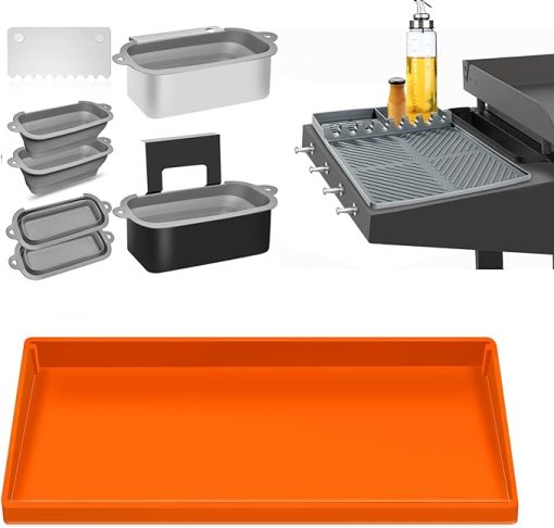 Full-edge 22" Silicone Griddlle Cover Mat - Silicone Tool Mat - Griddle Grease Cup Liners with Gate: 3 in 1 Grill Accessories for Blackstone
