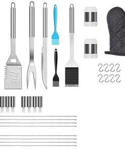 35pcs Stainless Steel BBQ Grill Tool Set, BBQ Grill Accessories Set, Heavy Duty Grilling Utensils Tools Set with Carrying Bag, BBQ Grill Accessory Kit for Outdoor Barbecues, Kitchens