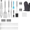 19 Pcs BBQ Tool Set, Multifunctional Portable BBQ Accessories Kit, Stainless Steel Wooden Handle BBQ Tools Outdoor Camping Grilling Utensils Tools with Storage Box, for T 3
