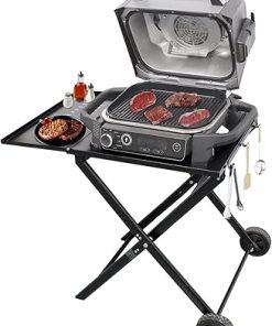Demao Stand for Ninja Woodfire Outdoor Grill (OG701 Only), Outdoor Folding Grill Table Stand for Ninja OG700 Series, Heavy Duty Steel Cart as XSKSTAND, Black