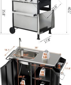 Gas BBQ Grill and Cart with Sink & Cabinet (L38″ x W18″ x H35″), Enamel Cooking Grids, Excellent for Outdoor garden, Yard 2